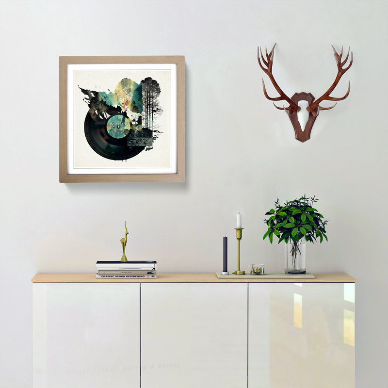 Vinyl Record Player Double Exposure - Framed Print, Oak