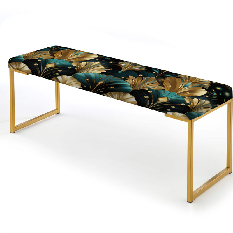 Banc rembourré or, Or riche et émeraude motif Art déco glam