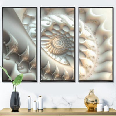 «White Fractal Spiraling III», reproduction sur toile 3 pièces