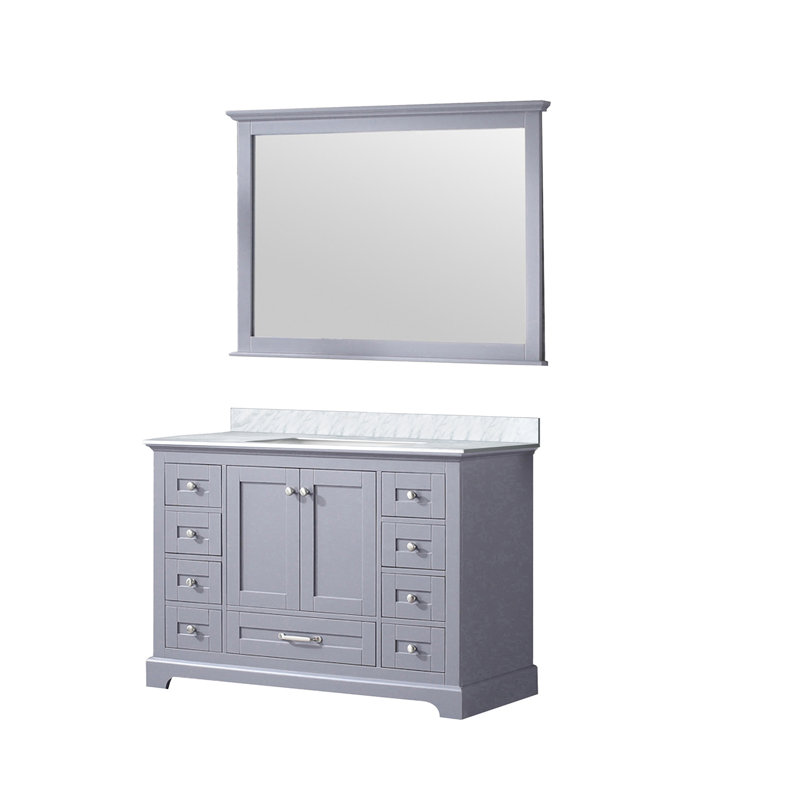 Meuble-lavabo simple classique avec plateau en marbre de Carrare et miroir, Gris foncé
