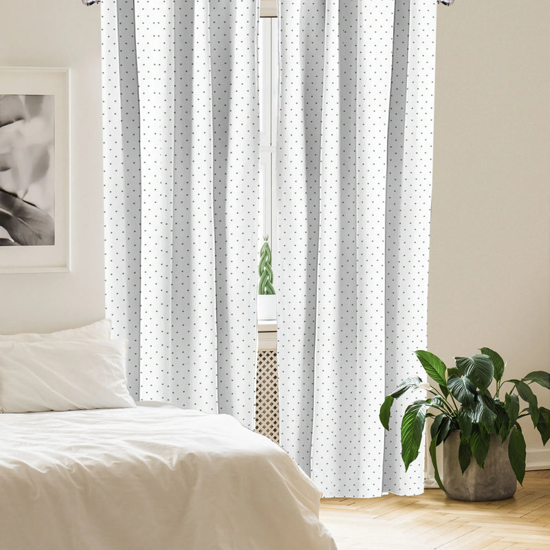 White and Green Polka Dot Rod Pocket Curtain Panels 28" x 63"
