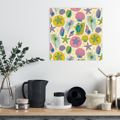 Vibrant Seaside Shells Colorful Playful Retro Starfish Coastal Wall Art Print 1 Piece Wrapped Canvas Wall Art