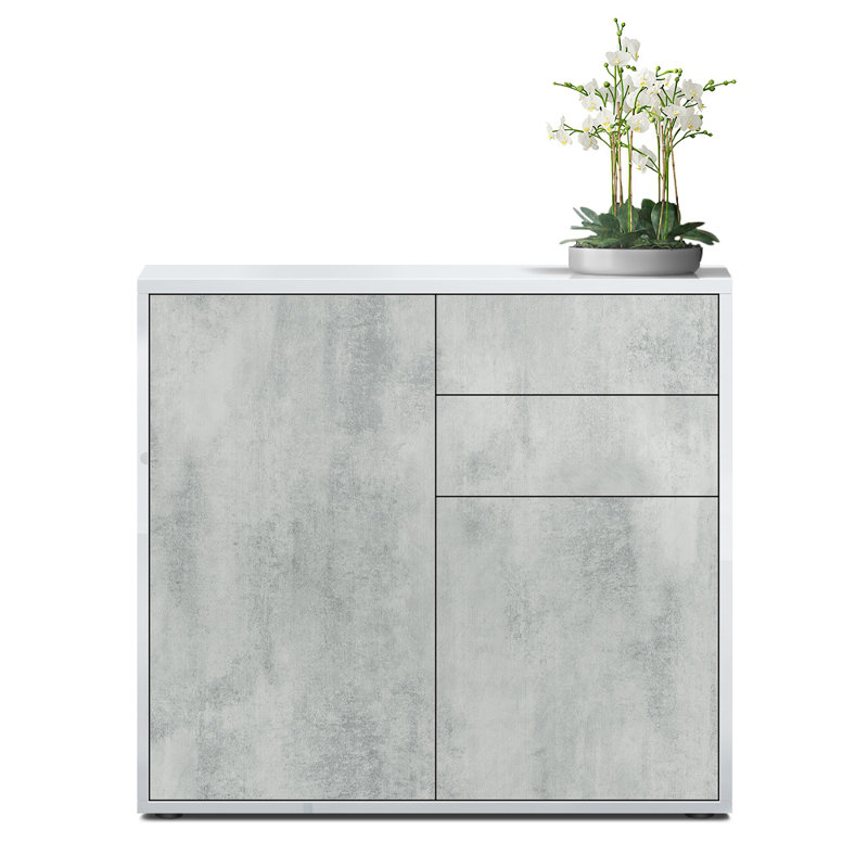 Sideboard Mcdevitt, Glossy White /Concrete