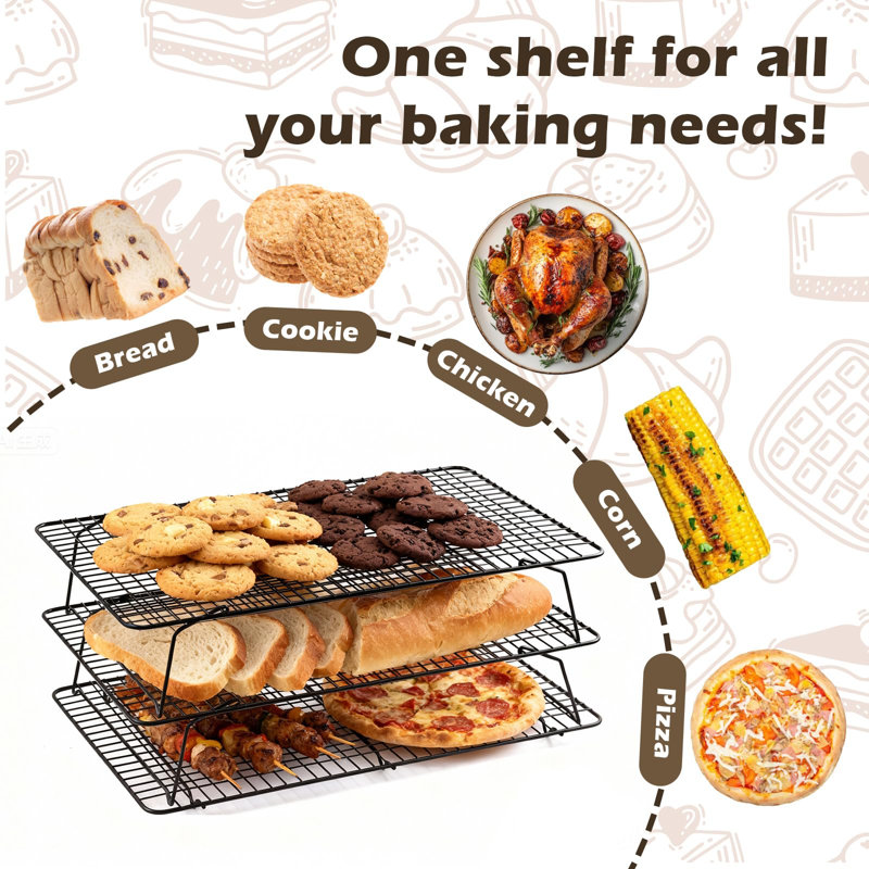Grille de refroidissement empilable 3 pièces - grille de 16 po x 10 po, grilles de cuisson en acier inoxydable robustes, grilles de refroidissement pour la cuisson et la cuisson de biscuits à pizza, allant au four et au lave-vaisselle