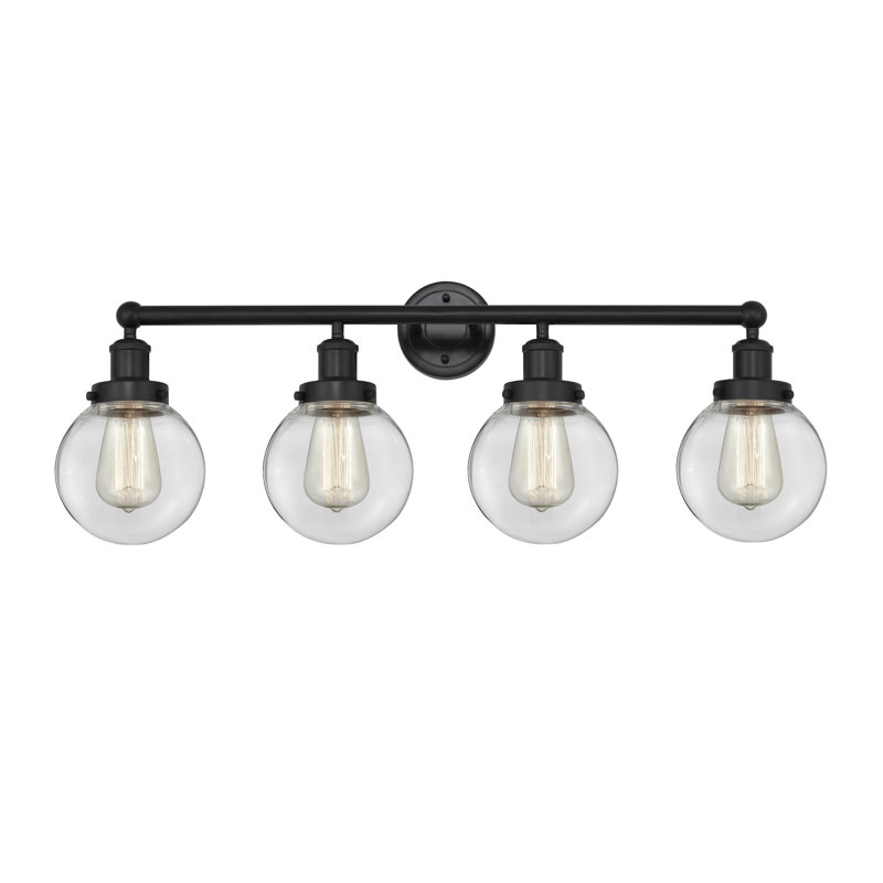 Éclairage pour meuble-lavabo à intensité variable à 4 lumières Alfonsa, Noir mat, Transparent