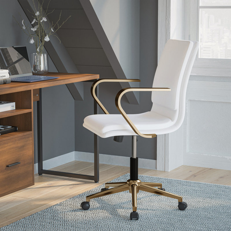 Luxurious White Leathersoft Executive Swivel Chair with Gold Metal Frame