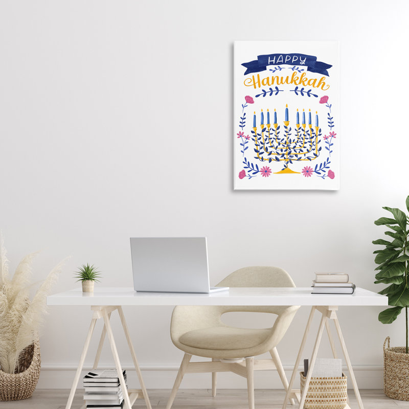 Toile Hanoucca joyeuse florale, conception de JJ Design House LLC, H 24 po x l 16 po