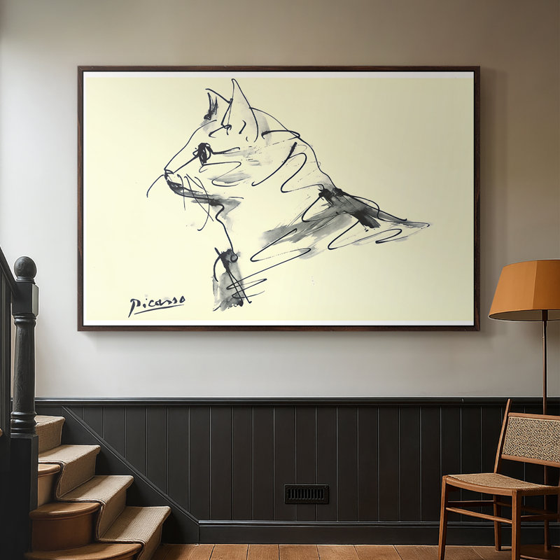 Chat (Le Chat), c. 1960 - Pablo Picasso, toile tendue avec châssis, Noyer, 26 x 40