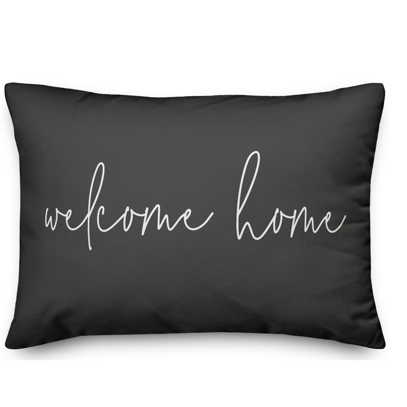  Welcome Home Thin Indoor/Outdoor Lumbar Pillow, Black/White