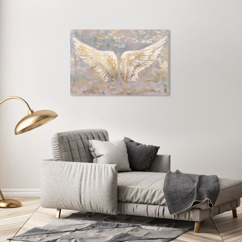 " Fashion And Glam Wings Of Gold Wings ", 24" H x 36" W, Wrapped Canvas
