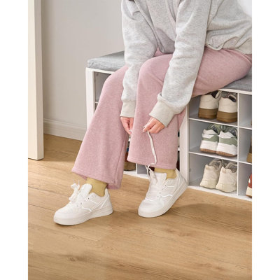 Banc à chaussures avec coussin - Banc de rangement pour hall d'entrée avec 12 casiers et tablettes réglables, armoire à chaussures blanche