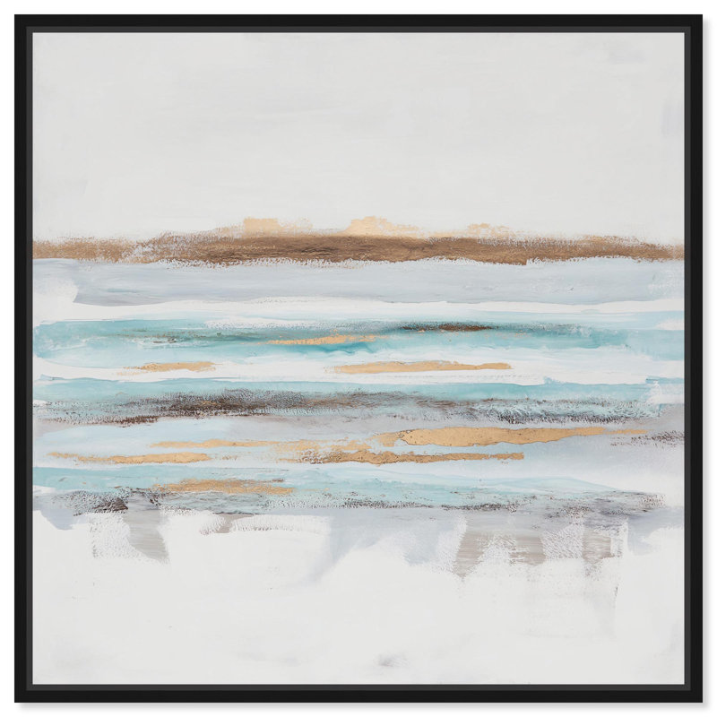 «Baraquas I», art abstrait bleu par , H 13 po x l 13 po, Cadre flottant noir