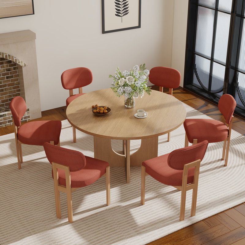 Ensemble de salle à manger Farmhouse, Brun, 1 table + 6 chaises, Orange