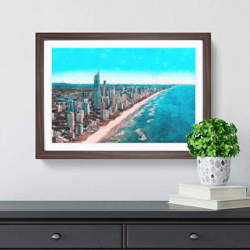 The Gold Coast in Australia - Picture Frame Painting Print, 45cm H x 63cm W x 2cm D, Walnut Framed