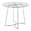 Table de salle à manger contemporaine en chrome avec plateau en verre transparent