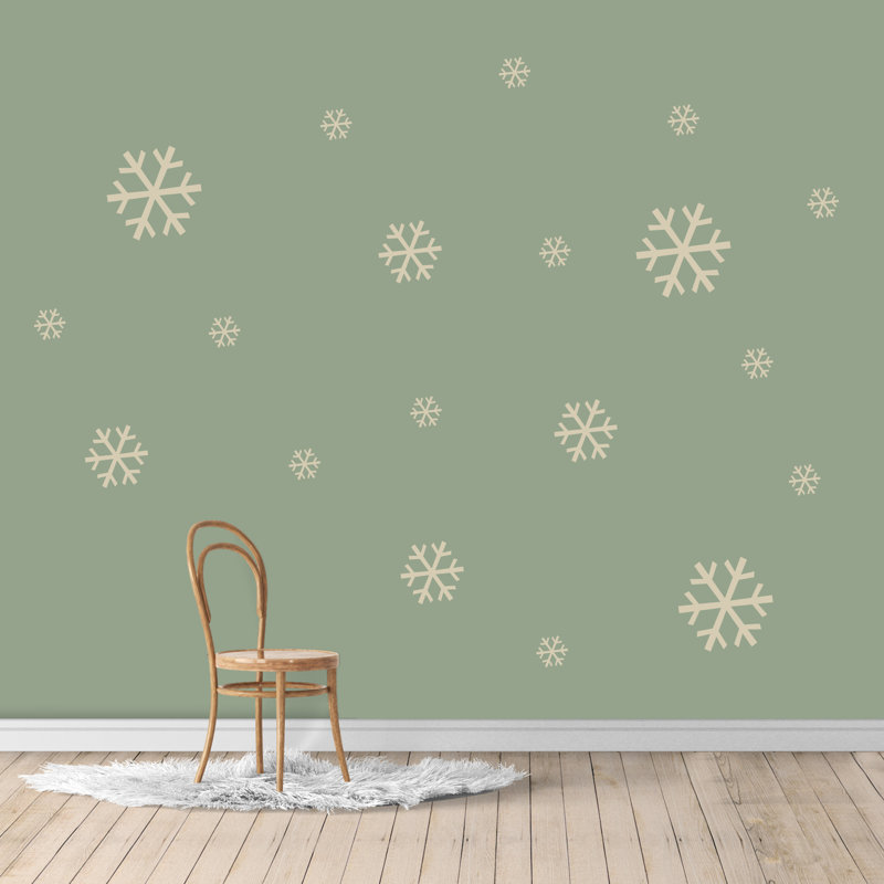 Ensemble de 19 décalcomanies murales flocon de neige, Beige clair