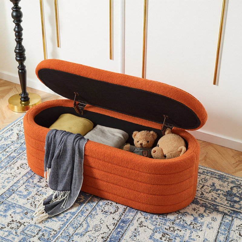 Banc de rangement luxueux orange - ajoute de l'élégance à n'importe quelle pièce avec un mélange de tissu contemporain et d'esthétique moderne