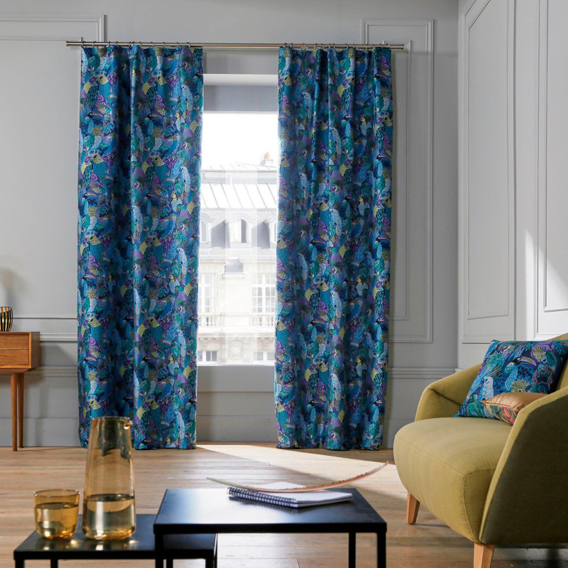 Trenton Room Darkening Single Curtain Panel, Blue/Green, 140 W x 277 D cm