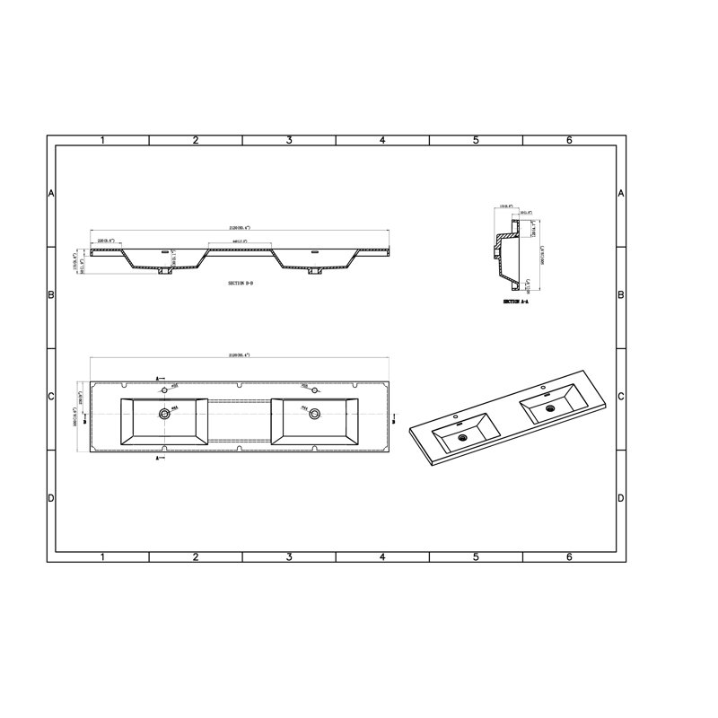 Lavabo de salle de bain rectangulaire intégré en polymère 83,4 po avec trop-plein Alma