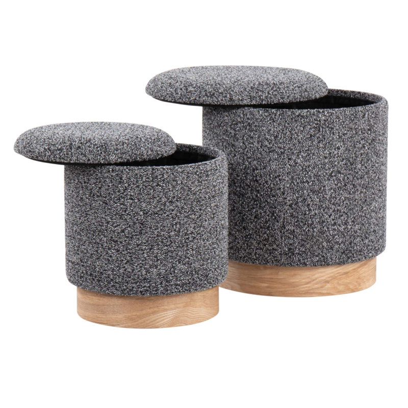 Ensemble de repose-pieds gigogne contemporain en bois et en tissu, pour une conception moderne et peu encombrante, Noir