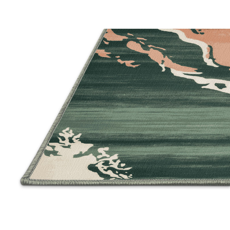 Tapis vert aquarelle lavable à la machine, Rectangle 7 pi x 9 pi