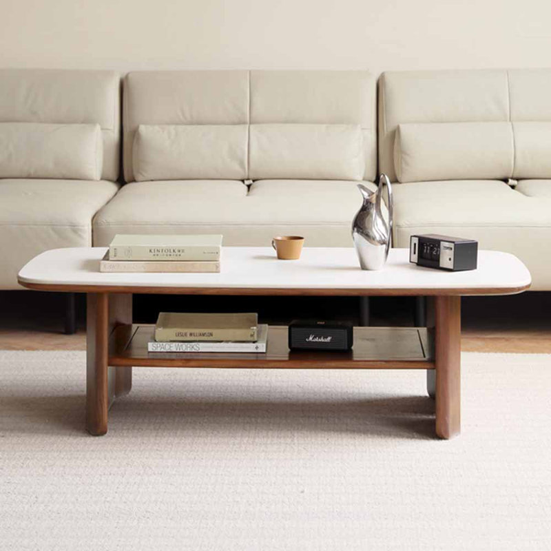 Table à thé en bois massif, H 15,75 po x L 43,31 po x l 21,65 po, Blanc