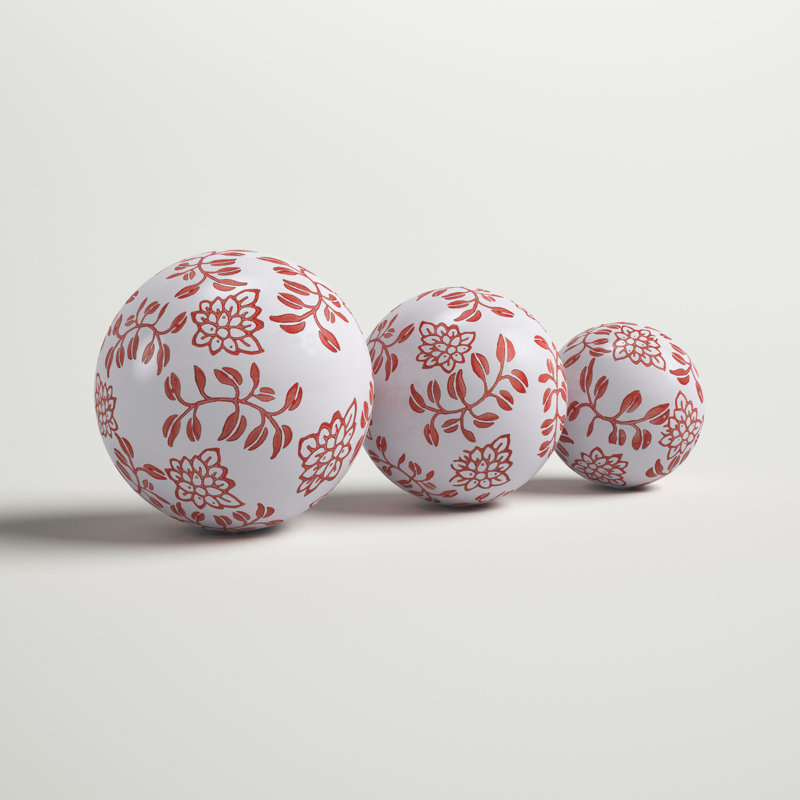 Decorative Stoneware Ceramic Orbs with Traditional Artistic Design for Classic Accents and Elegant Styling Set of 3.
