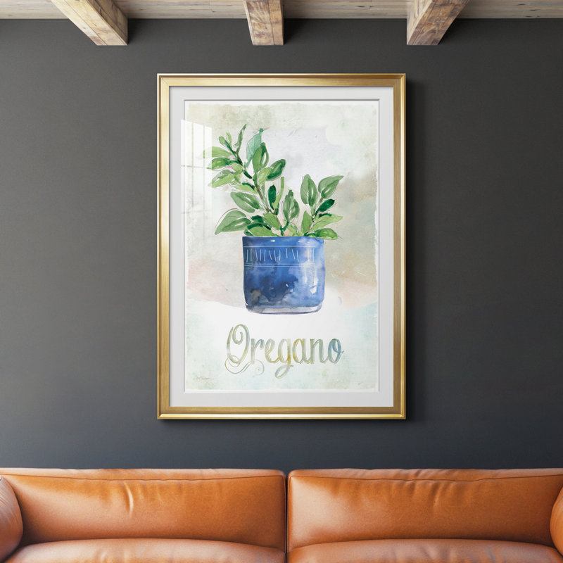 Origan en pot - Peinture sur toile encadrée, H 30,5 po x l 42,5 po x P 1,5 po, Or