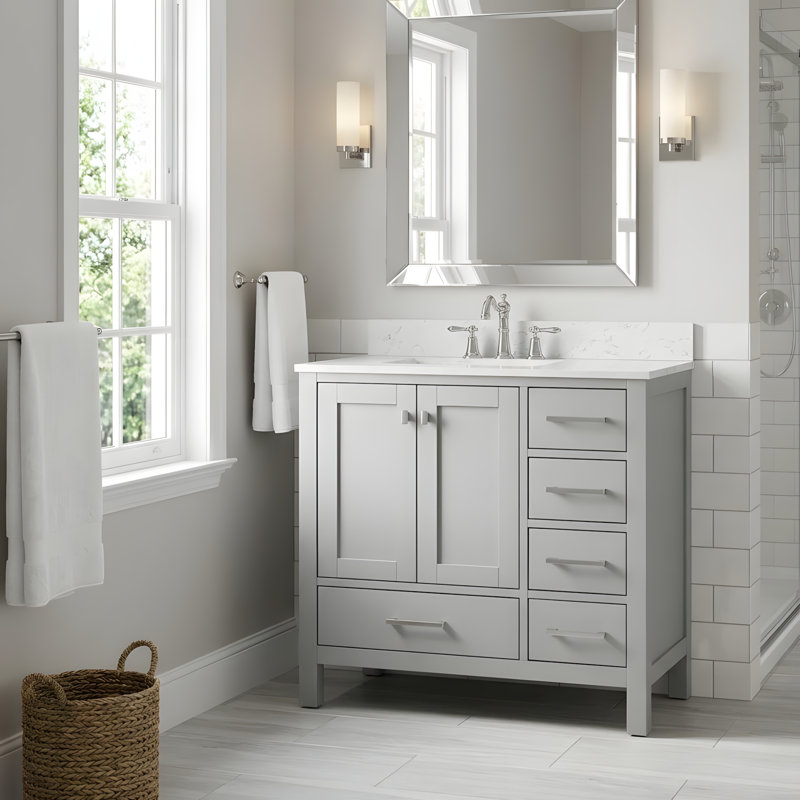 Meuble-lavabo moderne autoportant, Gris/argent