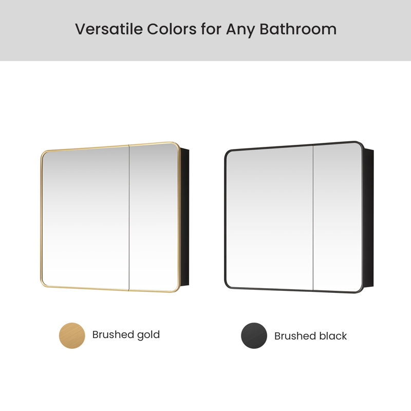 Giancola 36 in.W x 32 in.H Rectangular Framed Medicine Cabinet with Mirror, Brushed Black