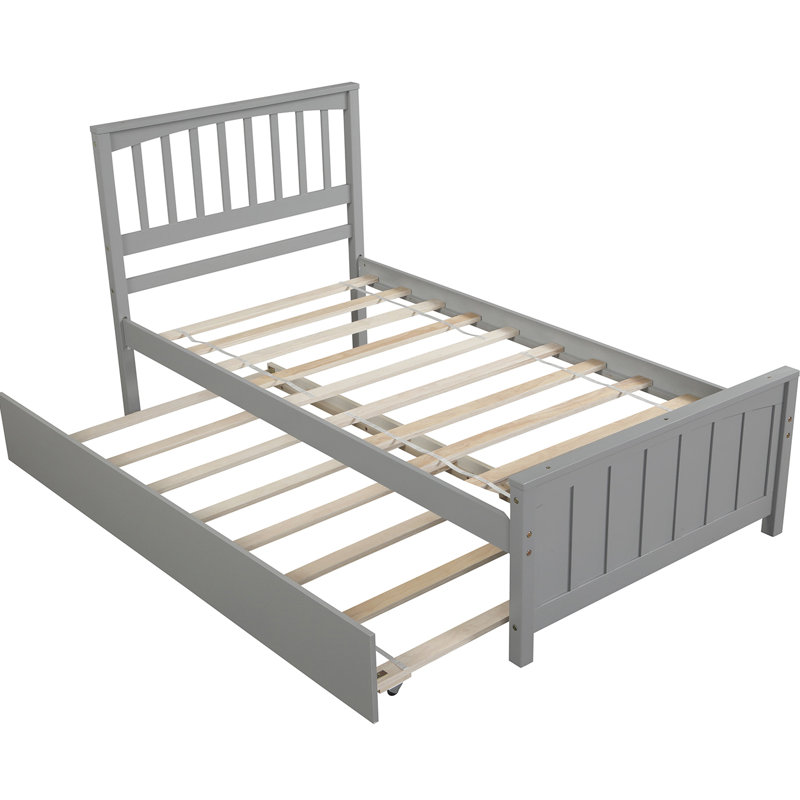 Twin Size Platform Bed With Trundle, Gray