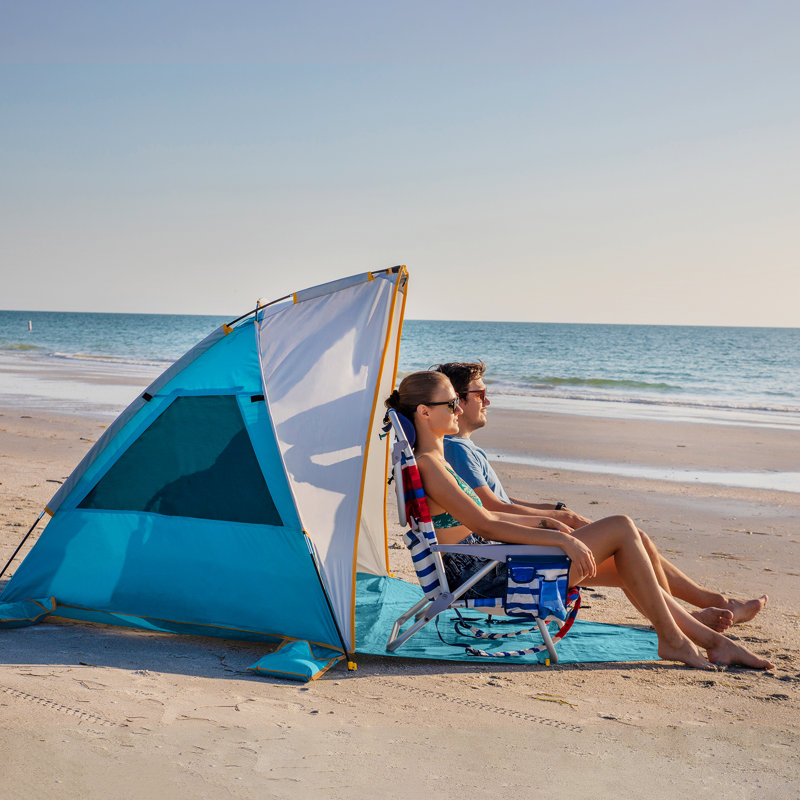 Parasol portatif à 2 ou 3 personnes avec auvent et parasol Upf 50+, Bleu