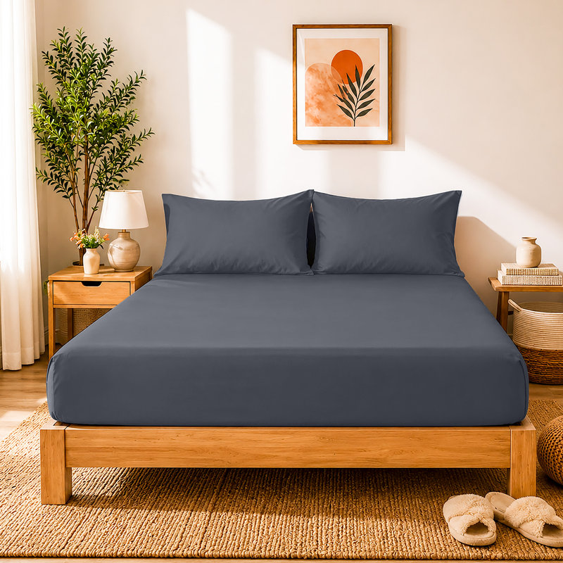 40cm Extra Deep Fitted Sheet - Luxury Microfiber Deep Pocket Bed Sheet Secure Fit, Double (137x190cm), Charcoal
