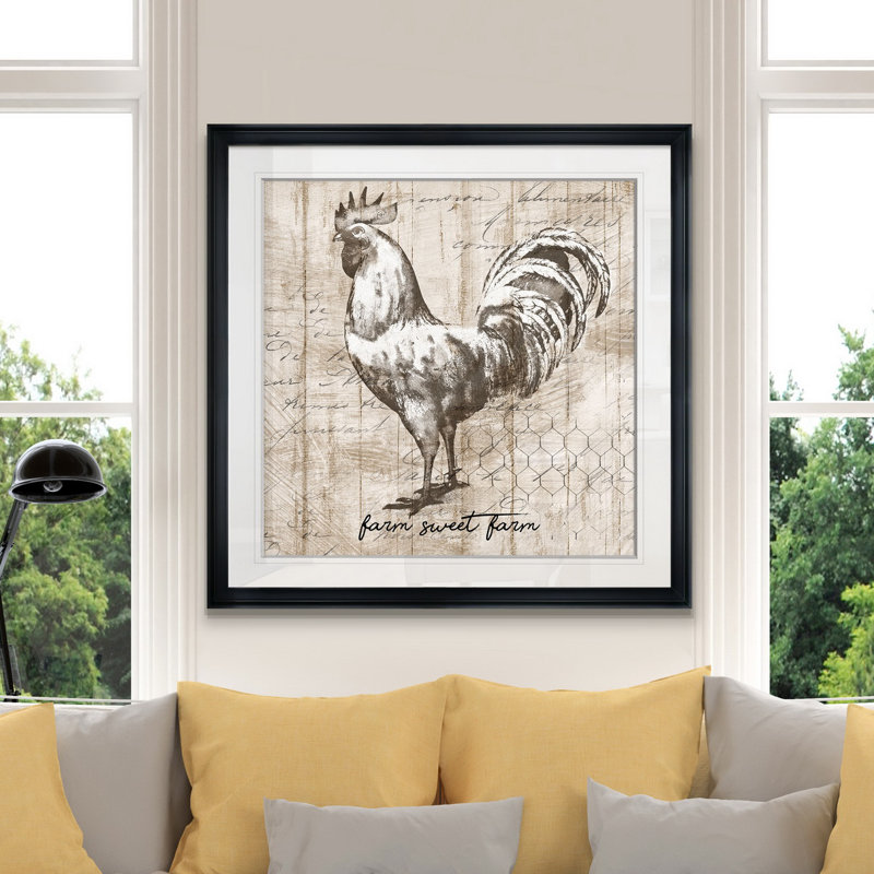 « farm coq », peinture, H 24 po x l 24 po x P 1,5 po, Cadre noir