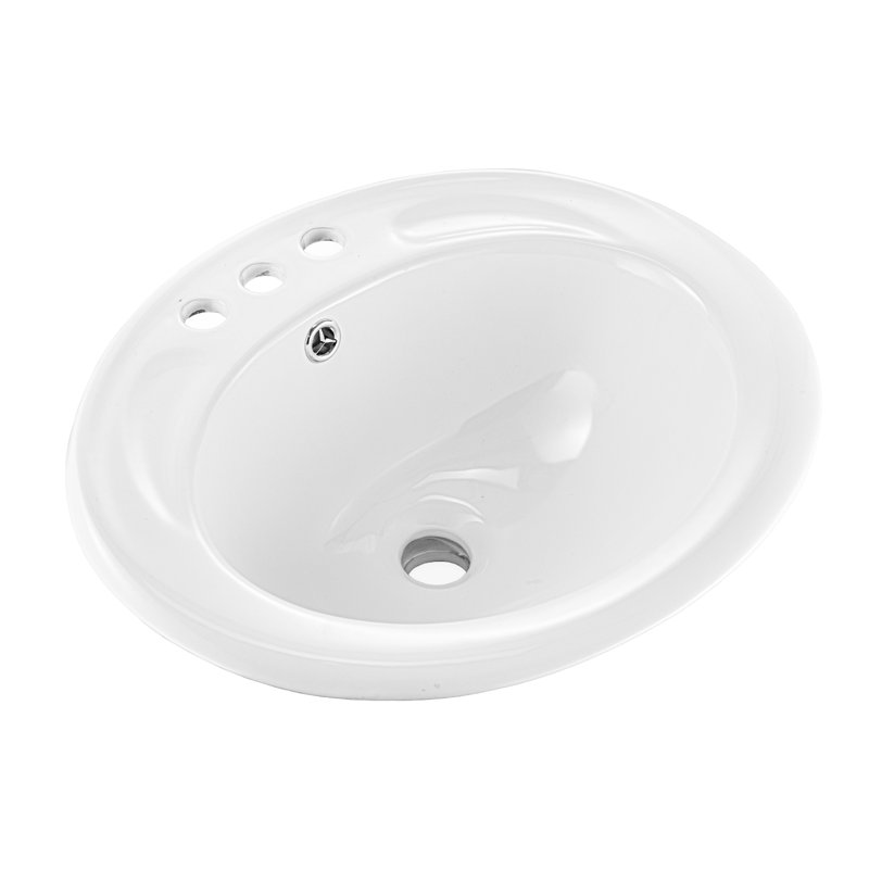 Semi Recessed Bathroom Sink, 19.09 x 16.73 Inch Oval White Ceramic Vessel Sink with Overflow Hole and 3 Faucet Holes, Drop in Modern Lavatory Vanity Bath Wash Bowl Basin, Ideal for Small Spaces
