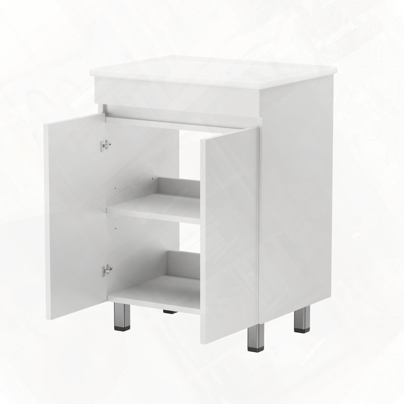 Meuble-lavabo autoportant avec lavabo et armoires à fermeture douce