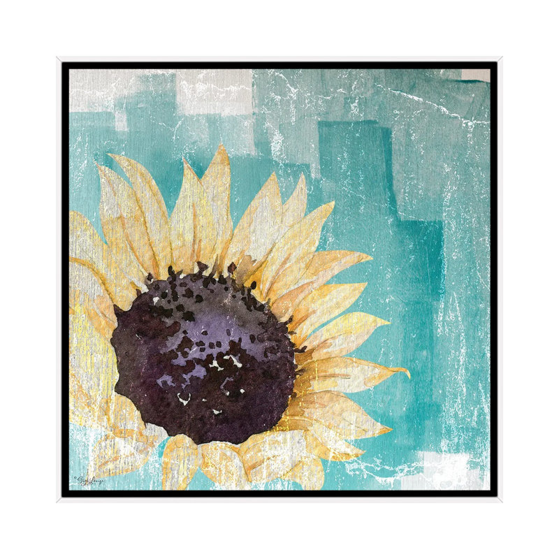 Sunflower Teal 1 Piece Single Picture Frame and Floater Frame Painting on Canvas