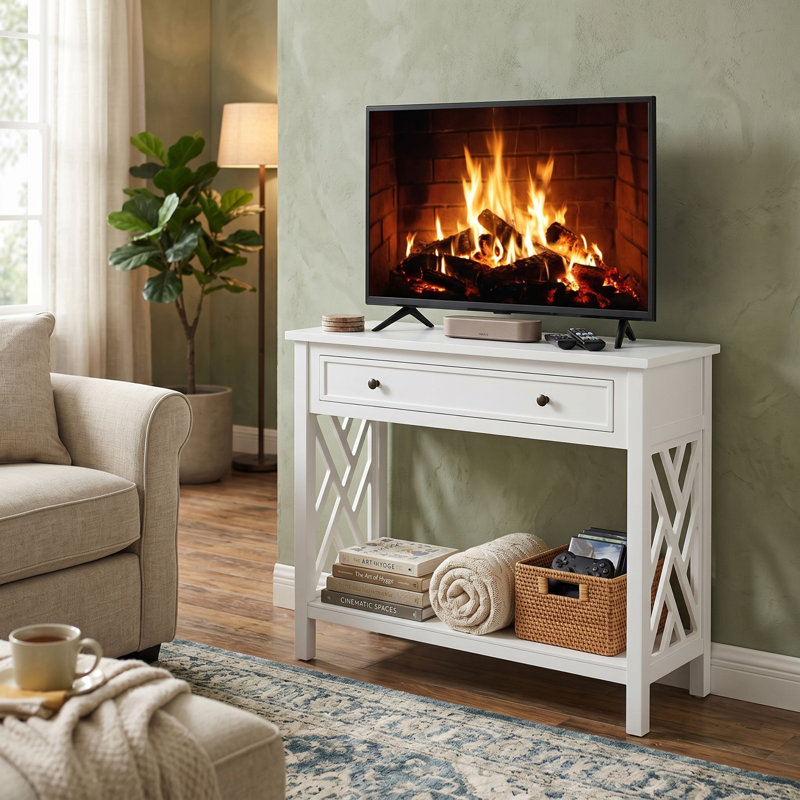 Lund 32" Wide Wooden Rectangular Entryway Console Sofa Table With 1 Drawer And 1 Shelf, White