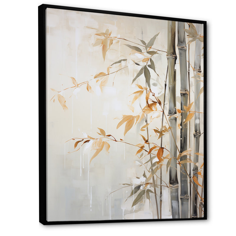Empreinte de bambou discret sur toile, Cadre flottant noir, H 44 po x l 34 po x P 1,5 po