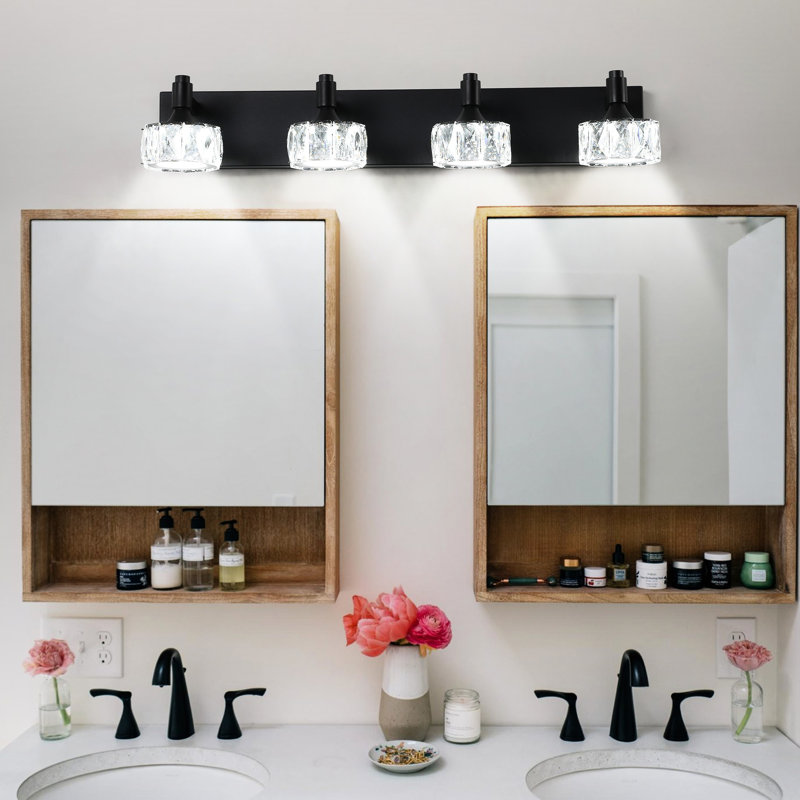 Meuble-lavabo à DEL noir mat avec abat-jour en cristal pour salle de bain 4 - Décoration intérieure, Quatre lumières