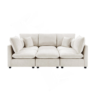 Modern Sectional Sofa Modular Sofa 93.7" U-Shaped Sofa Couch Sofa Bed L-Shaped Sofa With A Movable Ottoman, Storage Armrests And USB Ports, Beige