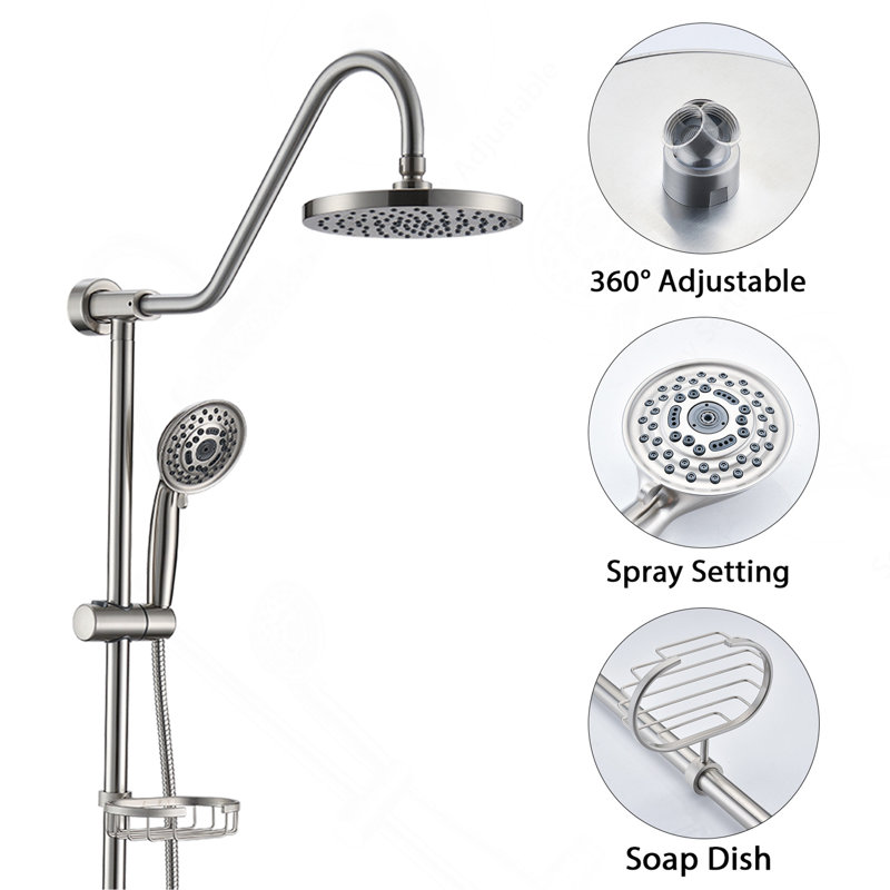 Shower Head with Handheld Shower System with 8" Rain Shower Head with Tub Spout (Rough-in Valve Included)