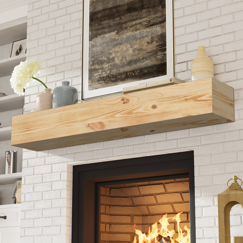 Solid Wood Fireplace Mantel Shelf, 60", Natural Wood