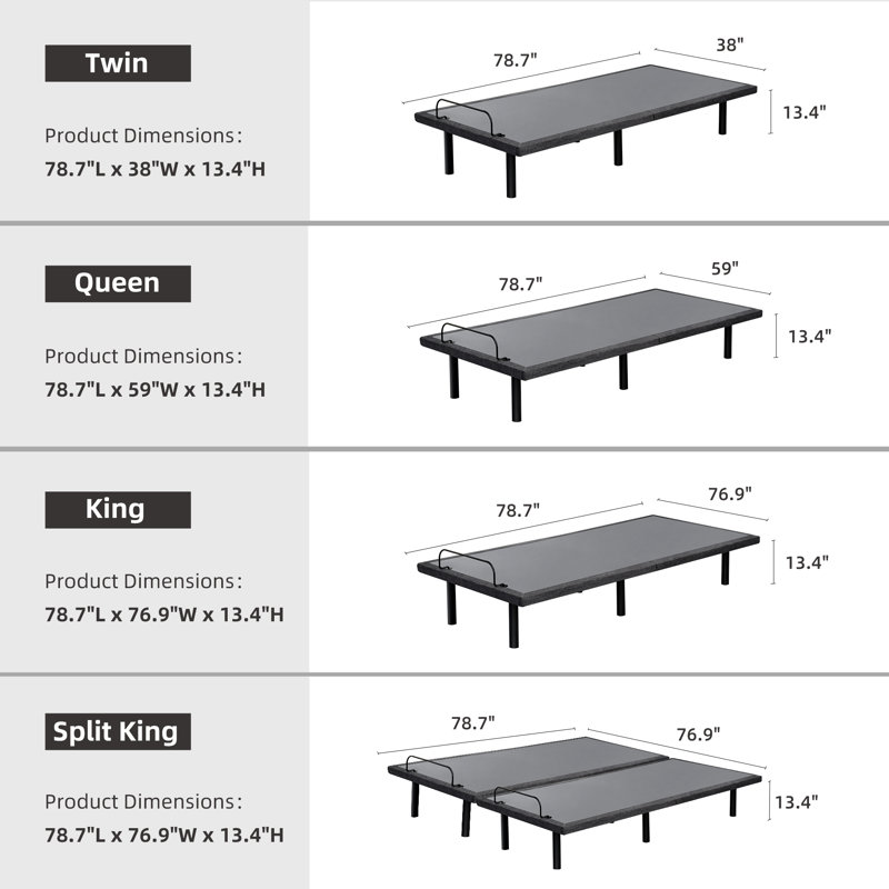 Grand lit ajustable avec matelas en mousse à mémoire de forme de 12 po, massage, gravité zéro, télécommande sans fil et contrôle des applications