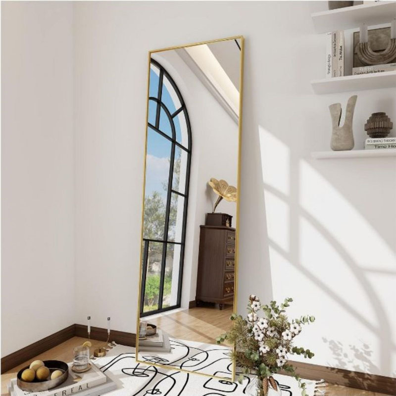 Miroir de plancher pleine longueur en verre - Basics by Wayfair ™, Doré, 53,74 po x 19,69 po