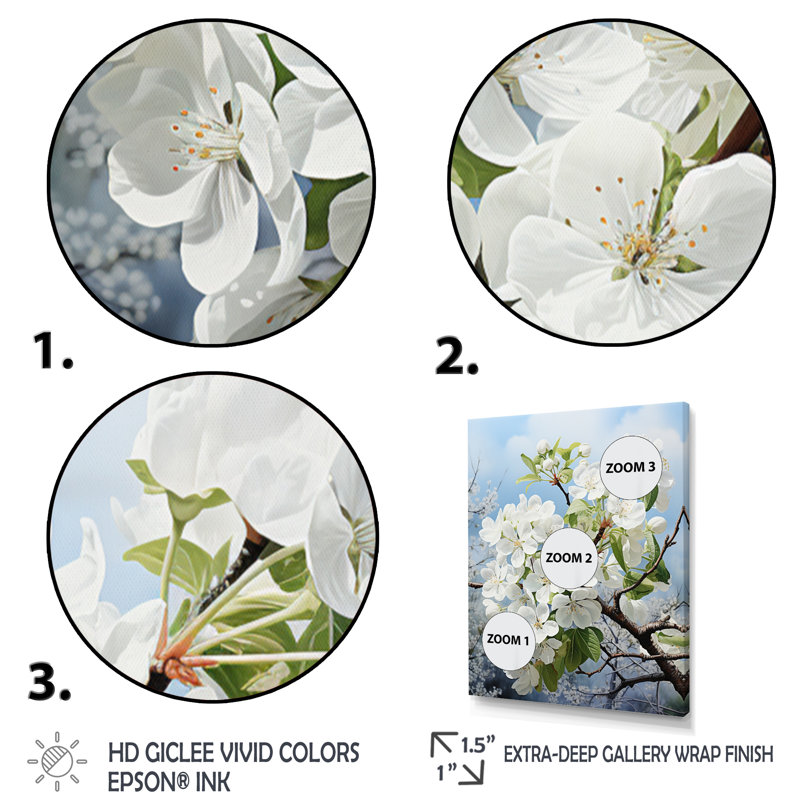 «Cravets Apple Blossom Elegance Monochromatique» sur toile, Cadre simple blanc, H 32 po x l 16 po x P 1 po