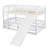 Twin Over Twin Low Bunk Bed With Slide, Fence And Ladder For Kids & Teens, White-1824718897