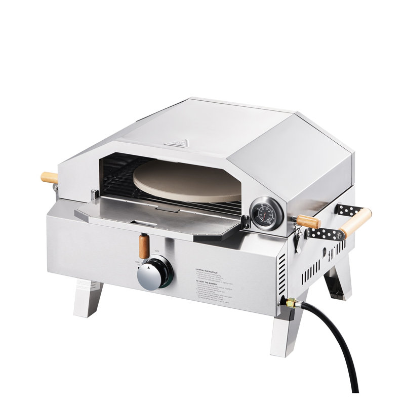 Combo four à pizza de 13 pouces pour l'extérieur avec barbecue - machine à pizza portative en acier inoxydable avec pierre de cordiérite, thermomètre intégré et modes de cuisson doubles pour le camping dans la cour arrière