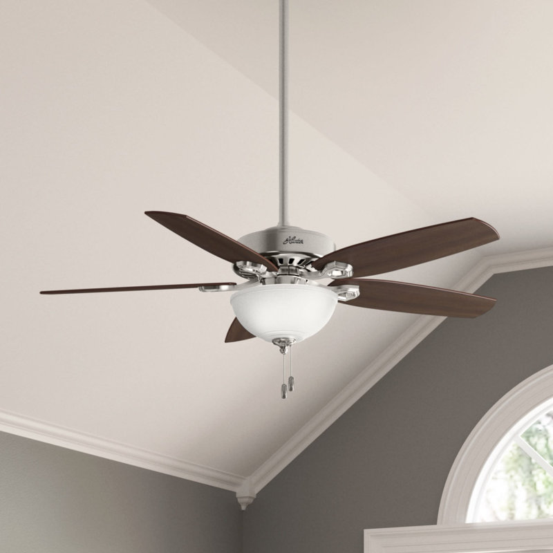 52" Builder Deluxe 5 - Blade Standard Ceiling Fan with Pull Chain and Light Kit Included, Brushed Nickel