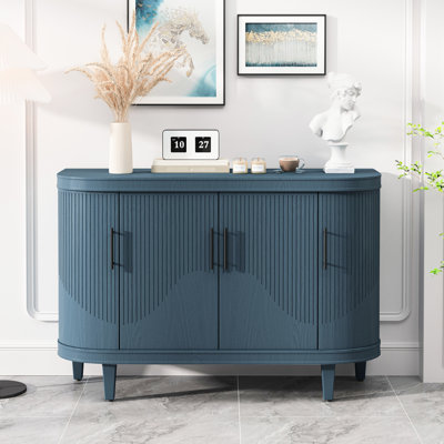 Blue Modern Wooden Cabinet, 47.2-Inch Console Table With Storage, 4 Doors And Adjustable Interior Shelves Storage Sideboard For Bedroom